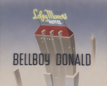 The "Bellboy Donald" Title Cel and Background with Walt Signature.