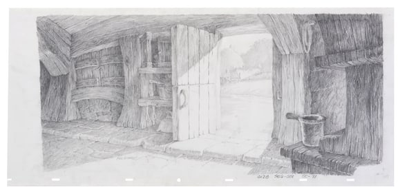 "The Black Cauldron" Original Background Layout Drawing.