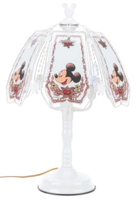 A Mickey Mouse Lamp with Glass Shade.
