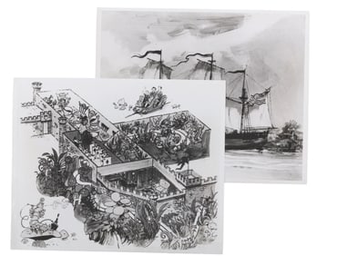 A Pair of Disneyland Attraction Concept Art Photos.