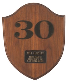 Milt Albright's Disneyland 30 Years of Service Plaque.