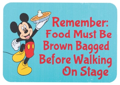 A Mickey Mouse Backstage Food Sign.