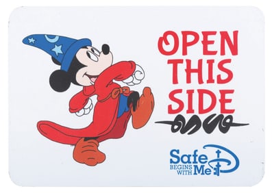 A Mickey Mouse Backstage Safe-D Sign.