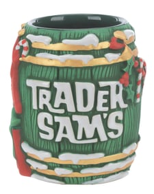 A Trader Sam’s Holiday Edition Rum Barrel Mug.