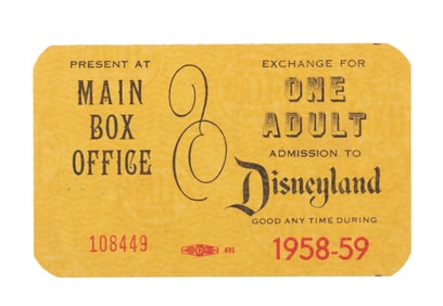 A 1958 Complimentary Disneyland Admission Pass.