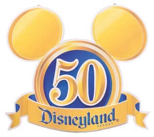 A Disneyland 50th Anniversary Sign.