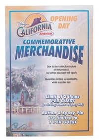 A Disney’s California Adventure Opening Day Collectibles Poster.