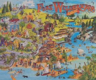 A Framed Fort Wilderness Resort Caricature Map Poster.
