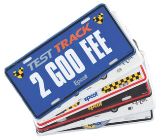 A Collection of EPCOT Test Track Licence Plates.