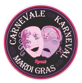 An Epcot Carnevale Karneval Mardi Gras Sign.