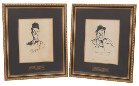 A Pair of Brown Derby Laurel & Hardy Caricature Drawings.