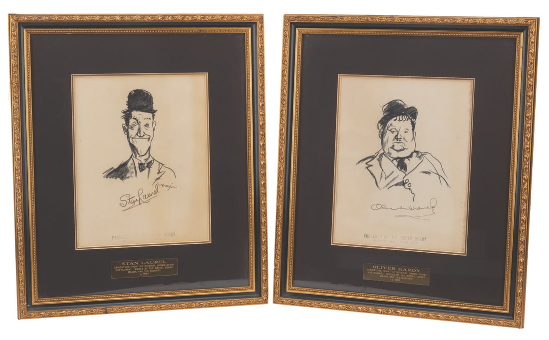 A Pair of Brown Derby Laurel & Hardy Caricature Drawings.