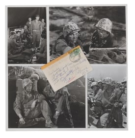 A John Wayne Signed Postcard and "Sands of Iwo Jima" Photos.