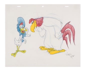A Virgil Ross Signed Foghorn Leghorn & Miss Prissy Drawing.