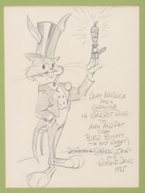 A Chuck Jones Signed Wedding Gift Bugs Bunny Drawing.