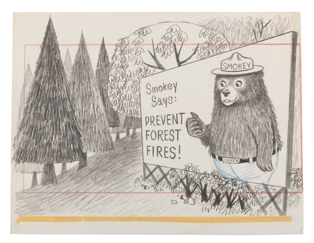 A Smokey the Bear Original Layout Drawing. (1 of 1)