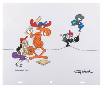 A Jay Ward Signed #12 Rocky and Bullwinkle Scene Cel.