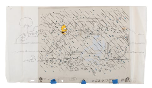 An Original “The Simpsons" Production Cel and Layout Drawing from The Tracey Ullman Show.