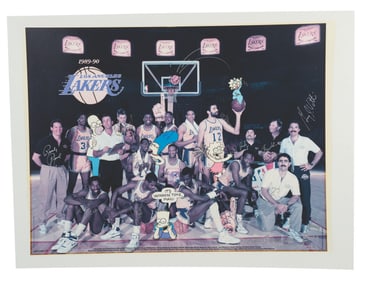 A Rare "The Simpsons" & Los Angeles Lakers Signed Poster.