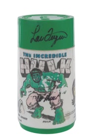 A Lou Ferrigno Signed Incredible Hulk Thermos.