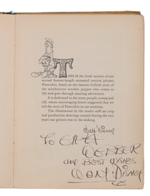 A "Pinocchio" Book Signed by Walt Disney.