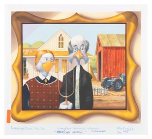 A "Darkwing Duck" American Gothic Background Color Key Painting.