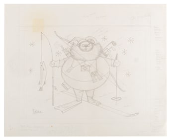 A Santa Skiing T. Hee Christmas Card Design.