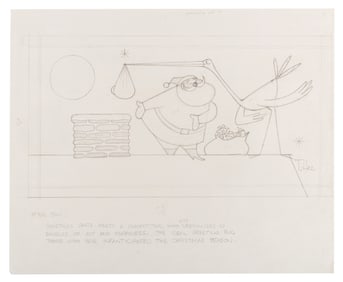 A Santa & Stork T. Hee Christmas Card Design.