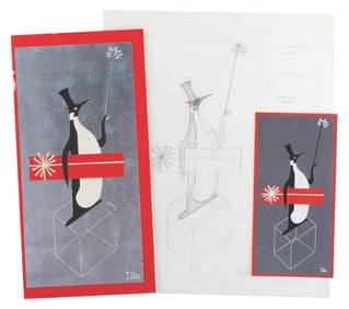 A T. Hee Penguin Christmas Card Design.