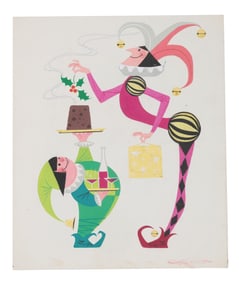 A Ralph Hulett Jester Christmas Card Painting.