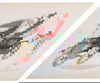 A Classic Car Ralph Hulett Christmas Card Painting.