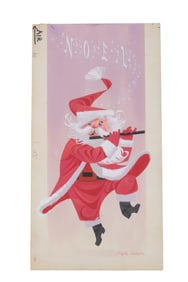 A Santa Flute Ralph Hulett Christmas Card Painting.