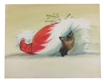 A Ralph Hulett Kitten Christmas Card Painting.