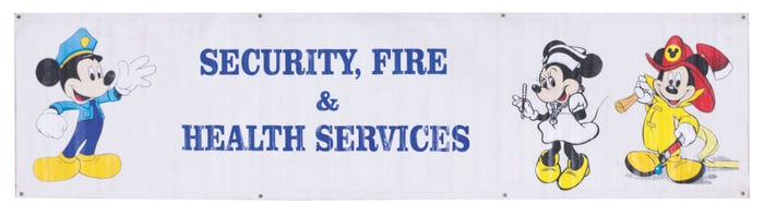 A Large Disneyland Security, Fire, and Health Services Banner.
