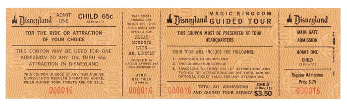 A Rare Disneyland Child Admission with Guided Tour Ticket.