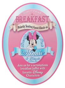 A Plaza Inn Minnie & Friends Breakfast Sign.