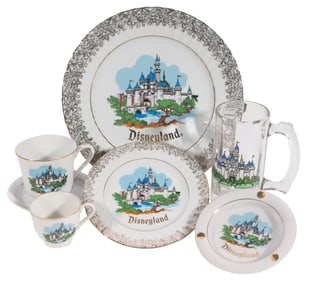 A Collection of Sleeping Beauty Castle Ceramic and Glass Souvenirs.