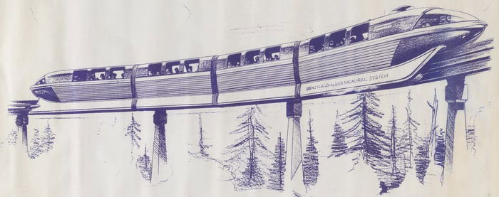A Bob Gurr Signed Disneyland Mark II Monorail Blueprint.