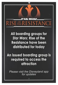 A Star Wars “Rise of the Resistance?? Boarding Sign.