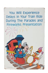 A Walt Disney World Railroad Fireworks Sign.