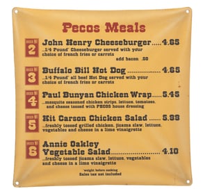 A Pecos Bill Cafe Menu Board.