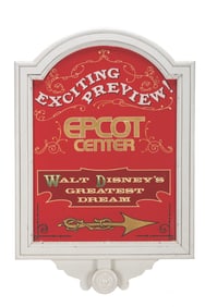 An EPCOT Preview Center Welcome Sign.