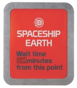 A Spaceship Earth Wait Time Sign.
