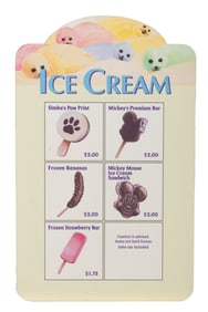 An Animal Kingdom Ice Cream Menu Board.