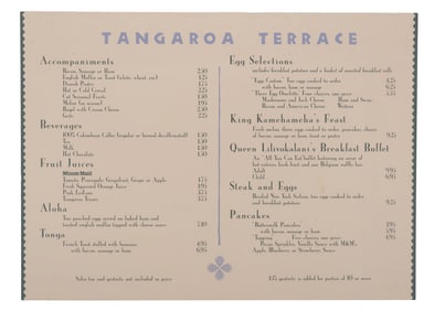 A Polynesian Resort Tangaroa Terrace Menu Board.