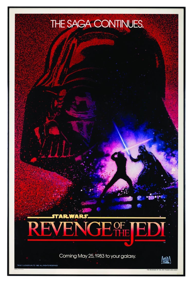 A Rare "Star Wars: Revenge of the Jedi" One-Sheet.: (20th Century Fox, 1982) A rare teaser one-sheet for "Star Wars: Revenge of the Jedi," the original title of "Return of the Jedi." Despite the teaser trailer and poster already released featuring the