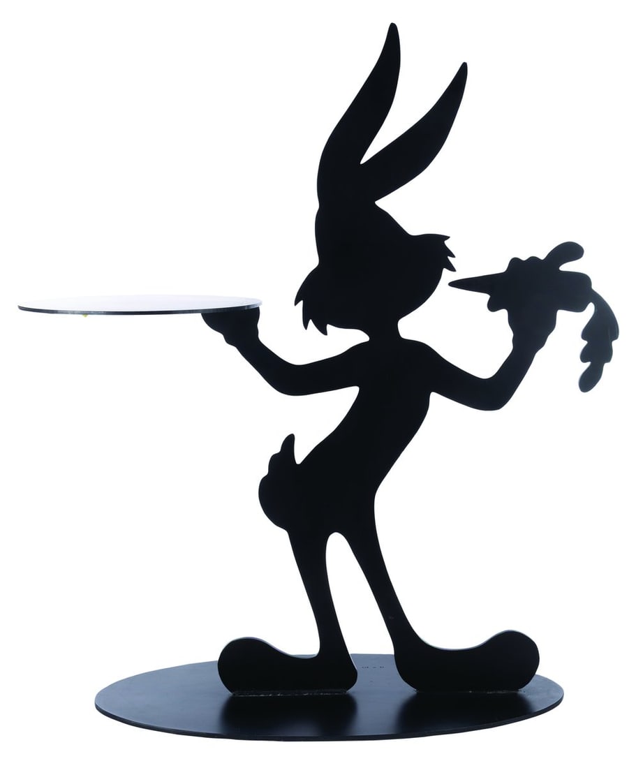 A Bugs Bunny Silhouette Side Table.: (Warner Bros., 1990s) A Bugs Bunny side table sold exclusively at the Warner Bros. Gallery. The side table was designed by Tex Welch and released in a limited edition numbered 48 of only 500. Measurin