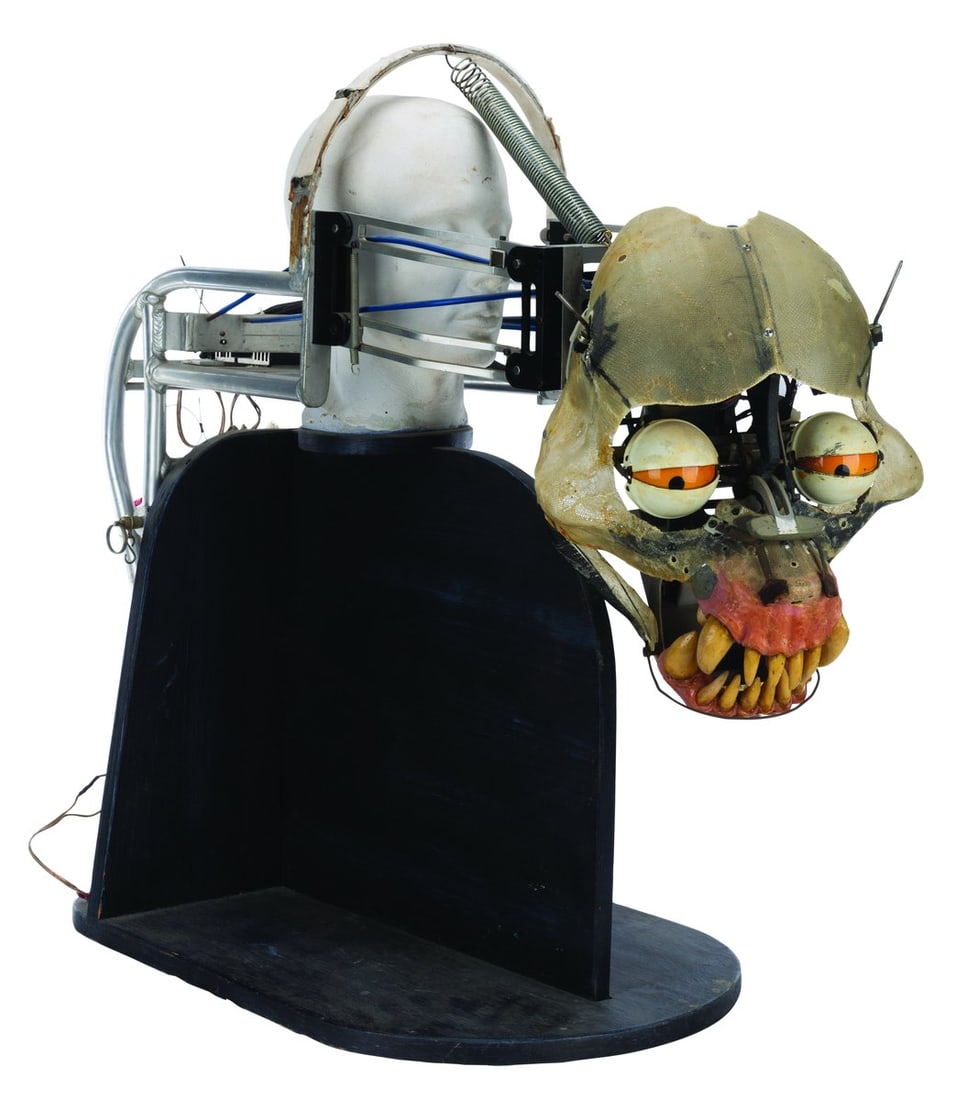 A "Goosebumps: Escape from Horrorland" Animatronic Head & Harness.: (DreamWorks Interactive, 1996) An animatronic werewolf head and harness from the production of the PC video game "Goosebumps: Escape from Horrorland," inspired by R.L. Stine's popular book series. The