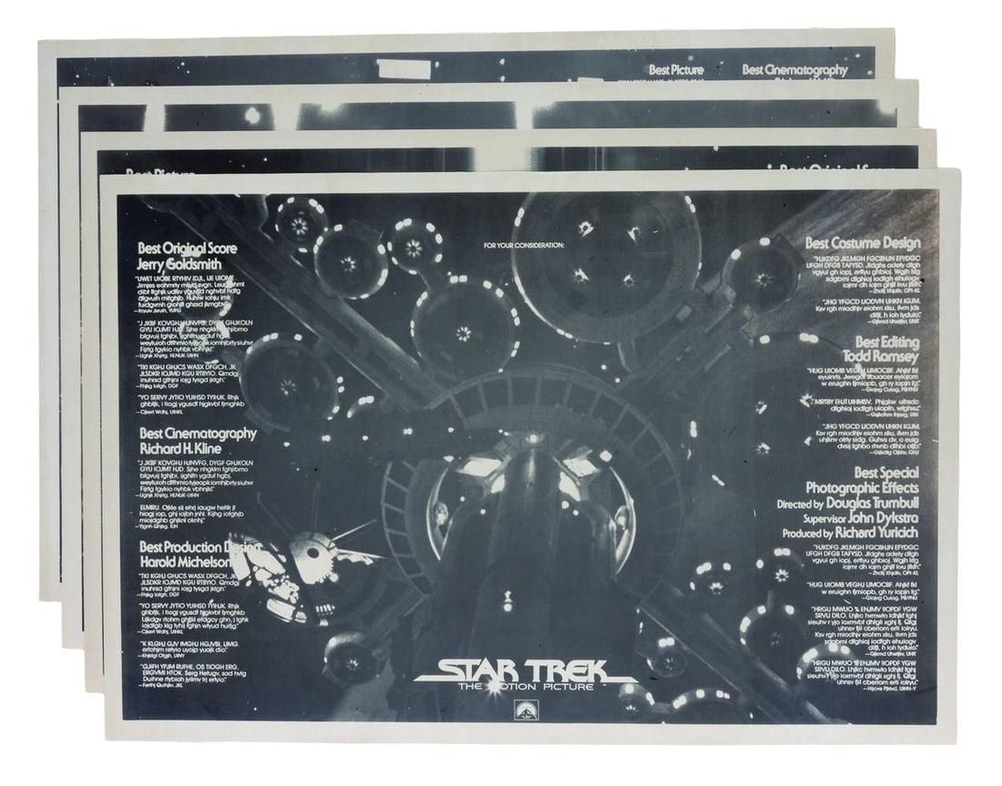 A Set of "Star Trek: The Motion Picture" For Your Consideration Ad Layouts.: (Paramount, 1979) A set of four ad layouts for an award consideration campaign for “Star Trek: The Motion Picture.” The ads have the names of cast and crew members with the suggested nominatio