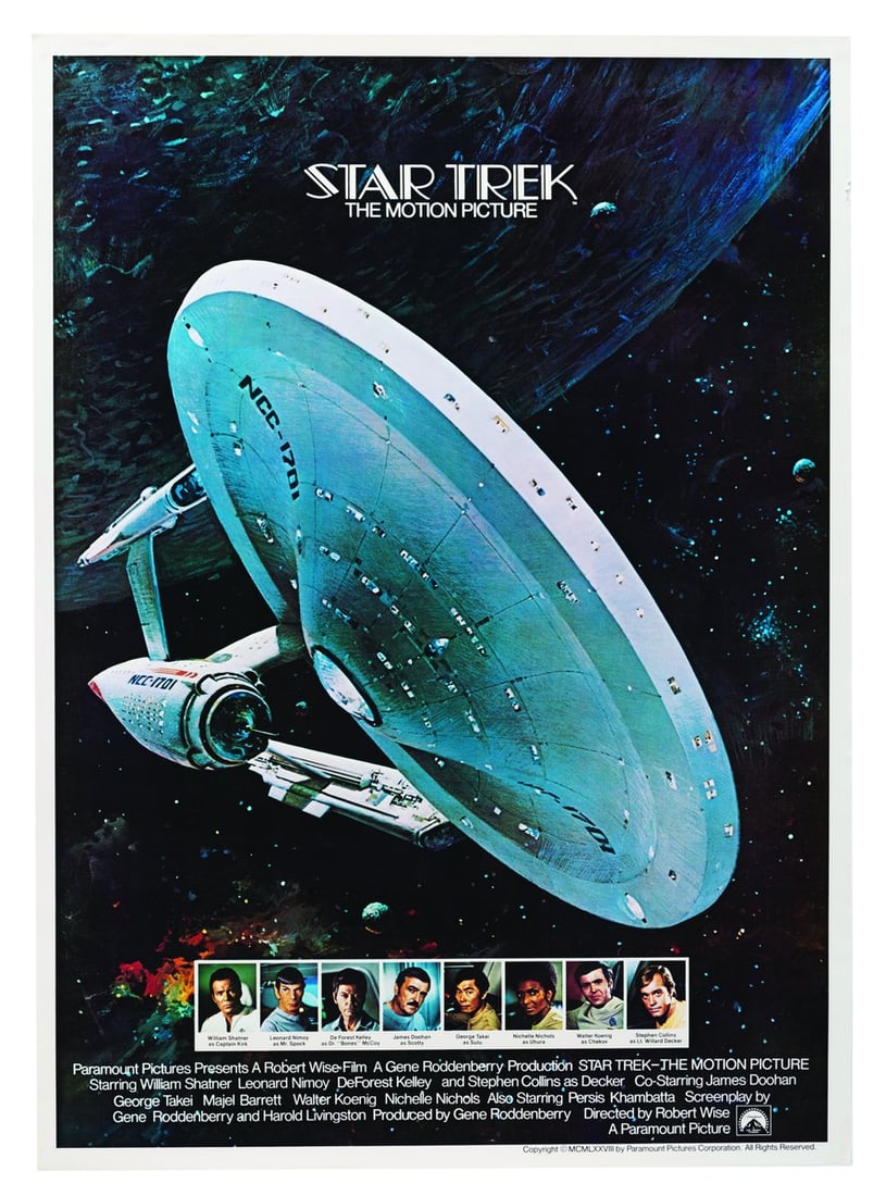 A "Star Trek: The Motion Picture" Promotional Poster.: (Paramount, 1979) A promotional poster for “Star Trek: The Motion Picture.” Measuring 18.5” x 25.5”, the poster is in good condition with light edge wear, including a 0.5” ch